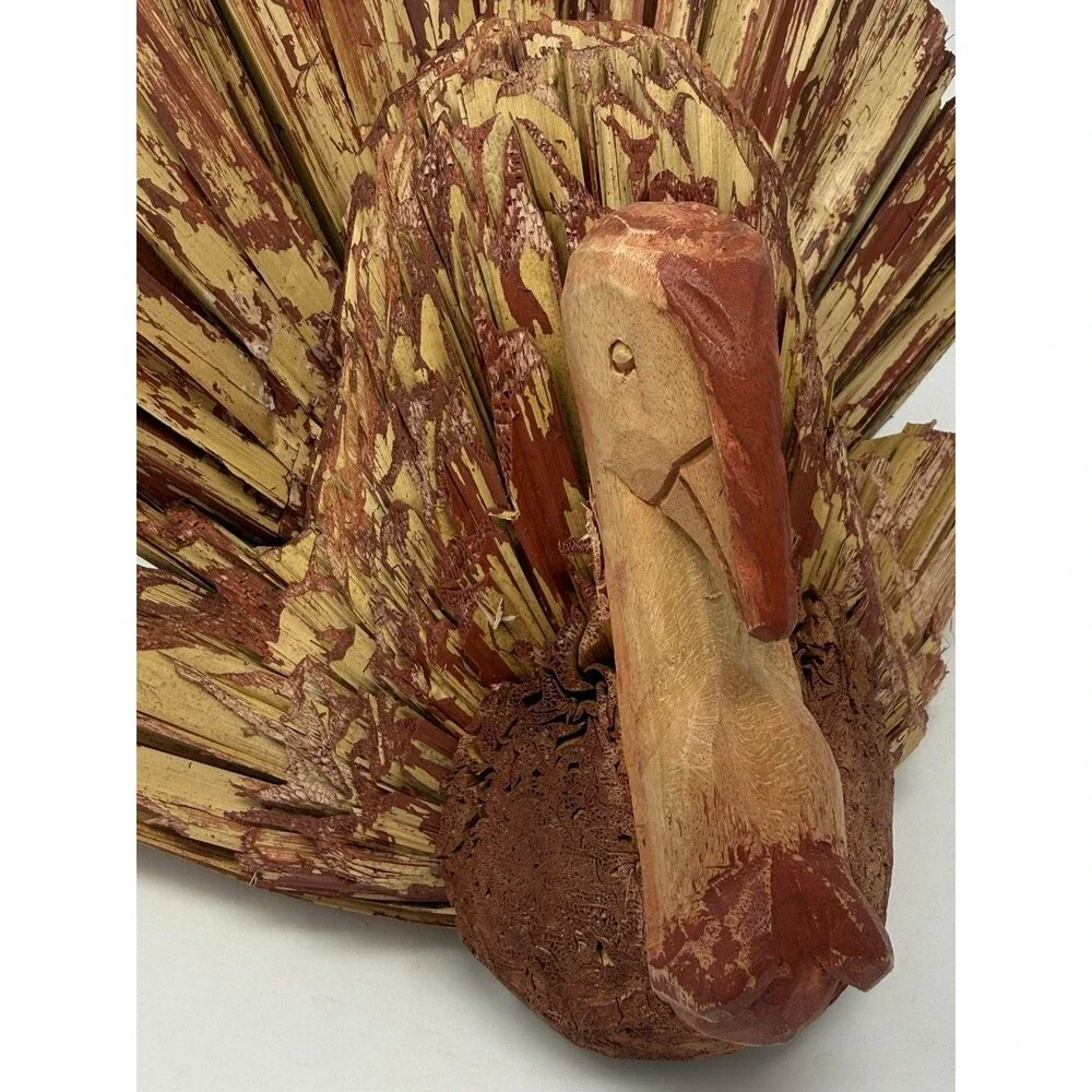 Turkey Tabletop Centerpiece Decor Decoration Made from Wood & Reed 13